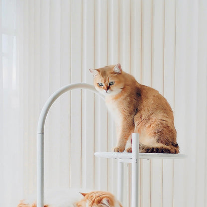 Contemporary Scandinavian Round Solid Pine Wood Medium-Density Fiberboard Iron Sisal Acrylic Cat Tree 5-Tier For Living Room