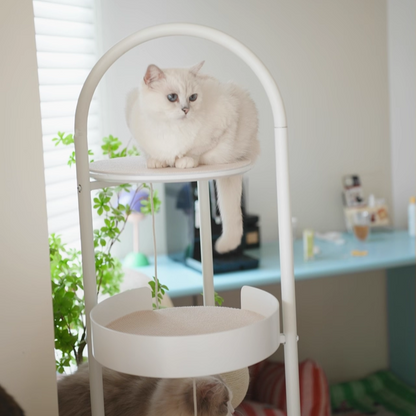 Contemporary Scandinavian Round Solid Pine Wood Medium-Density Fiberboard Iron Sisal Acrylic Cat Tree 5-Tier For Living Room