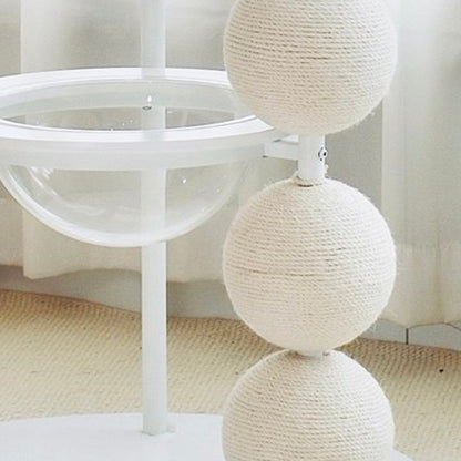 Contemporary Scandinavian Round Solid Pine Wood Medium-Density Fiberboard Iron Sisal Acrylic Cat Tree 5-Tier For Living Room