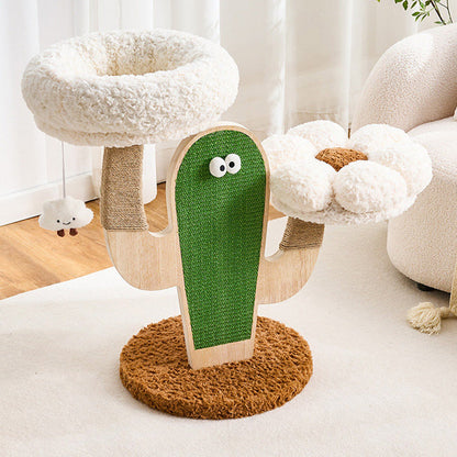 Contemporary Creative Round Multi-Layer Solid Wood Panel Medium-Density Fiberboard Sisal Hemp Rope Velvet Fabric Cat Tree 3-Tier For Living Room