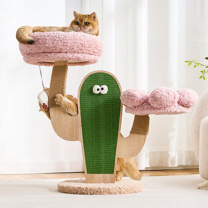 Contemporary Creative Round Multi-Layer Solid Wood Panel Medium-Density Fiberboard Sisal Hemp Rope Velvet Fabric Cat Tree 3-Tier For Living Room