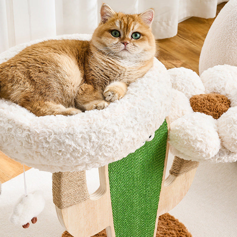 Contemporary Creative Round Multi-Layer Solid Wood Panel Medium-Density Fiberboard Sisal Hemp Rope Velvet Fabric Cat Tree 3-Tier For Living Room