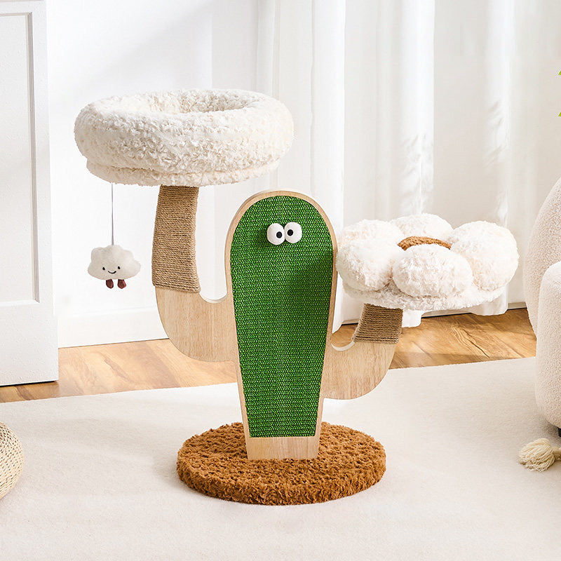 Contemporary Creative Round Multi-Layer Solid Wood Panel Medium-Density Fiberboard Sisal Hemp Rope Velvet Fabric Cat Tree 3-Tier For Living Room