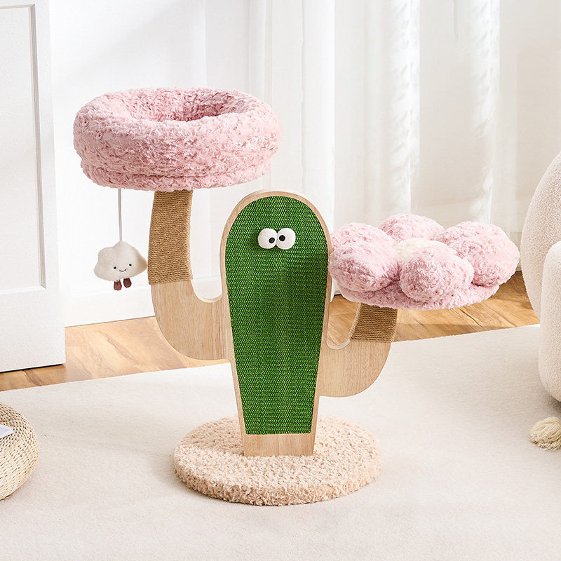 Contemporary Creative Round Multi-Layer Solid Wood Panel Medium-Density Fiberboard Sisal Hemp Rope Velvet Fabric Cat Tree 3-Tier For Living Room