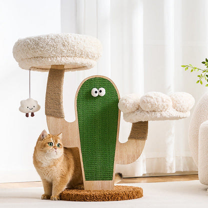 Contemporary Creative Round Multi-Layer Solid Wood Panel Medium-Density Fiberboard Sisal Hemp Rope Velvet Fabric Cat Tree 3-Tier For Living Room