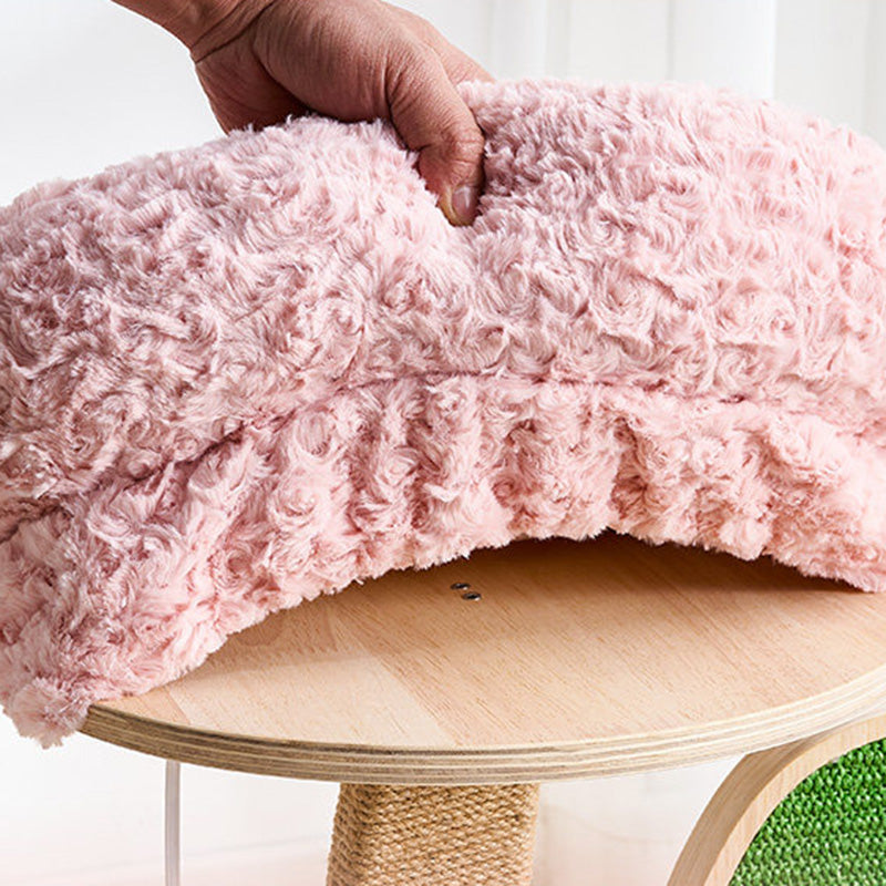 Contemporary Creative Round Multi-Layer Solid Wood Panel Medium-Density Fiberboard Sisal Hemp Rope Velvet Fabric Cat Tree 3-Tier For Living Room