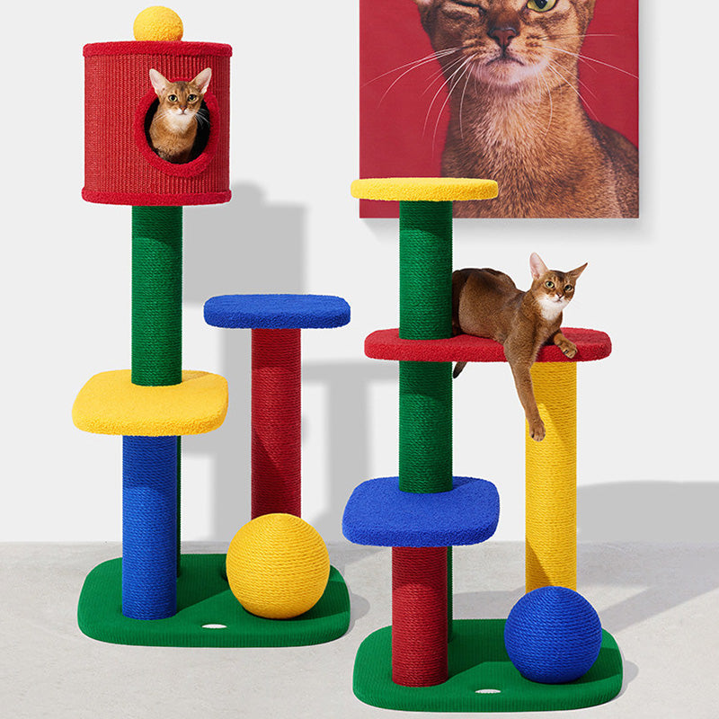 Contemporary Creative Rectangular Particleboard Corrugated Paper Sisal Jute EPS Cat Tree 2/3/4-Tier For Living Room