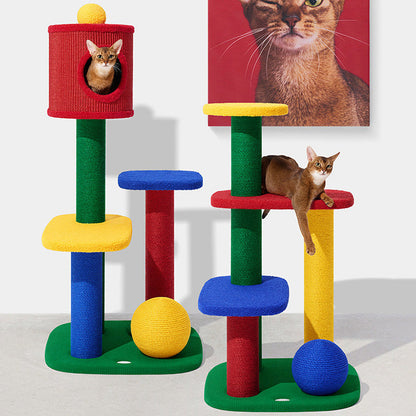 Contemporary Creative Rectangular Particleboard Corrugated Paper Sisal Jute EPS Cat Tree 2/3/4-Tier For Living Room