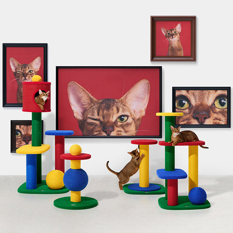 Contemporary Creative Rectangular Particleboard Corrugated Paper Sisal Jute EPS Cat Tree 2/3/4-Tier For Living Room