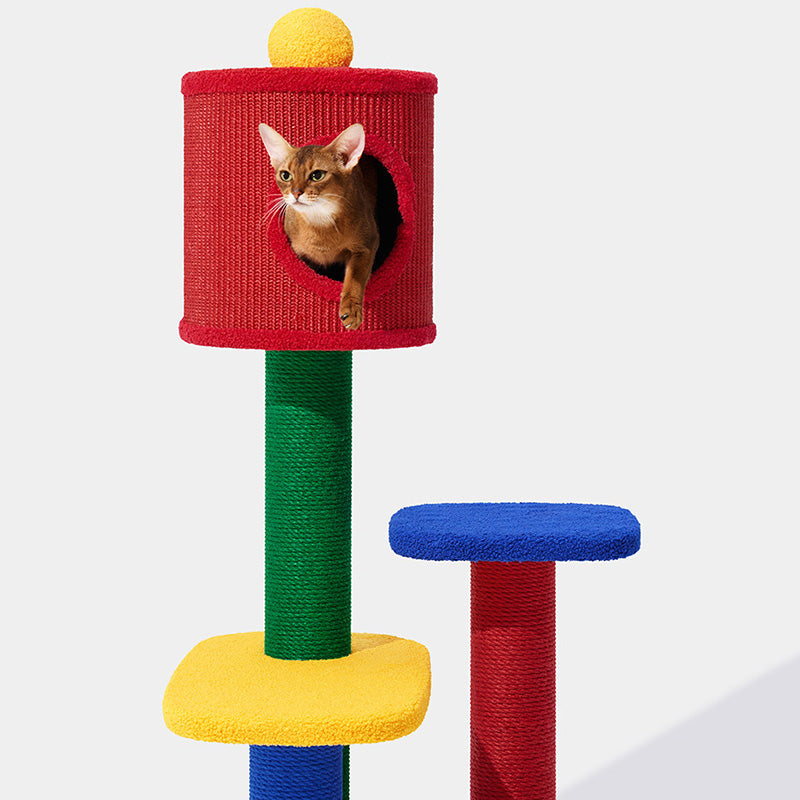 Contemporary Creative Rectangular Particleboard Corrugated Paper Sisal Jute EPS Cat Tree 2/3/4-Tier For Living Room