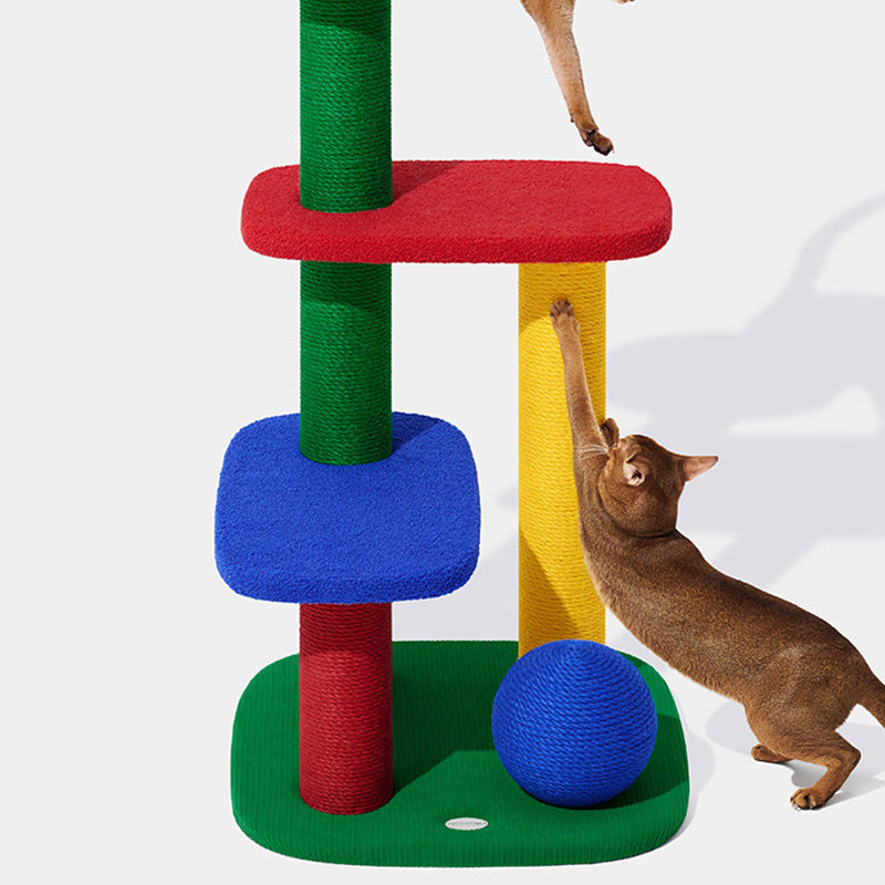 Contemporary Creative Rectangular Particleboard Corrugated Paper Sisal Jute EPS Cat Tree 2/3/4-Tier For Living Room