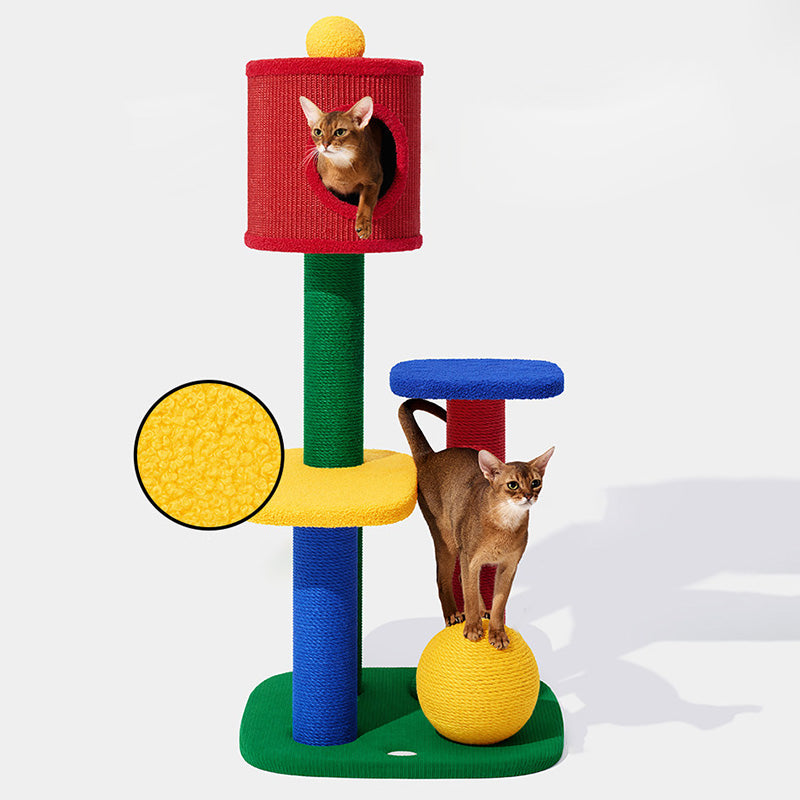 Contemporary Creative Rectangular Particleboard Corrugated Paper Sisal Jute EPS Cat Tree 2/3/4-Tier For Living Room