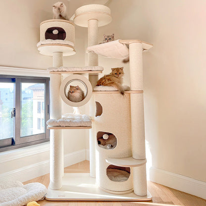 Contemporary Scandinavian Round Plywood Fiberboard Paper Rope Paper Tube Corduroy Cat Tree 7-Tier For Living Room