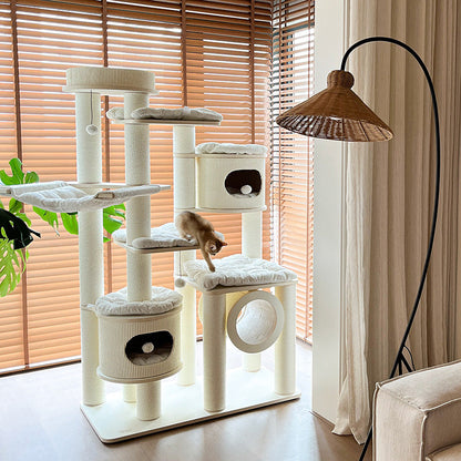 Contemporary Scandinavian Round Plywood Fiberboard Paper Rope Paper Tube Corduroy Cat Tree 7-Tier For Living Room