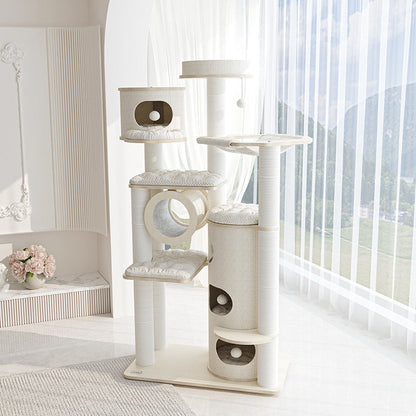 Contemporary Scandinavian Round Plywood Fiberboard Paper Rope Paper Tube Corduroy Cat Tree 7-Tier For Living Room