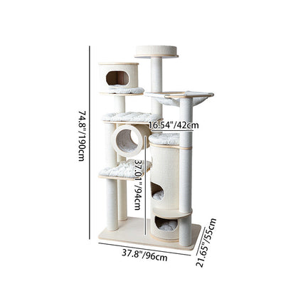 Contemporary Scandinavian Round Plywood Fiberboard Paper Rope Paper Tube Corduroy Cat Tree 7-Tier For Living Room