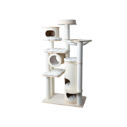 Contemporary Scandinavian Round Plywood Fiberboard Paper Rope Paper Tube Corduroy Cat Tree 7-Tier For Living Room