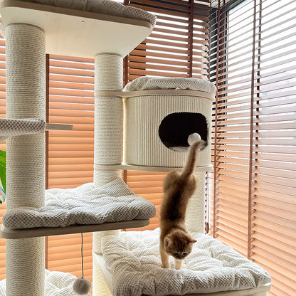 Contemporary Scandinavian Round Plywood Fiberboard Paper Rope Paper Tube Corduroy Cat Tree 7-Tier For Living Room