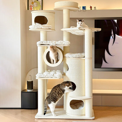 Contemporary Scandinavian Round Plywood Fiberboard Paper Rope Paper Tube Corduroy Cat Tree 7-Tier For Living Room