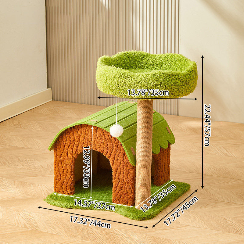 Contemporary Creative Rectangular Medium-Density Fiberboard Velvet Felt Sisal Tree House Cat Tree 2/3/4-Tier For Living Room