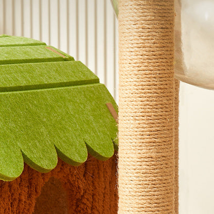 Contemporary Creative Rectangular Medium-Density Fiberboard Velvet Felt Sisal Tree House Cat Tree 2/3/4-Tier For Living Room