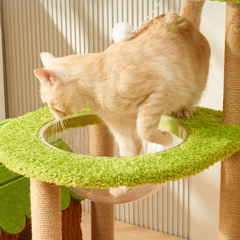 Contemporary Creative Rectangular Medium-Density Fiberboard Velvet Felt Sisal Tree House Cat Tree 2/3/4-Tier For Living Room