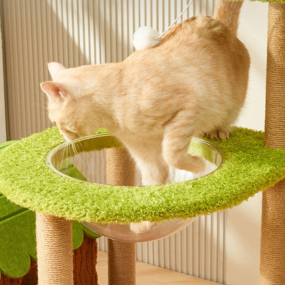 Contemporary Creative Rectangular Medium-Density Fiberboard Velvet Felt Sisal Tree House Cat Tree 2/3/4-Tier For Living Room