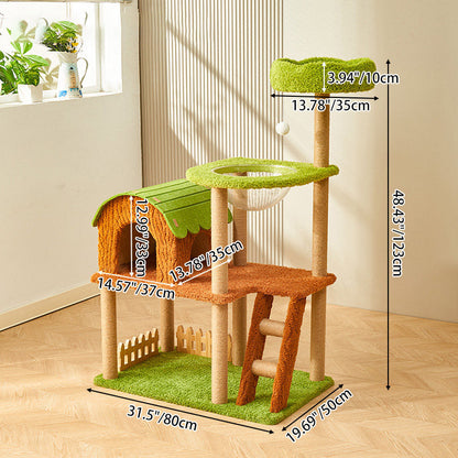 Contemporary Creative Rectangular Medium-Density Fiberboard Velvet Felt Sisal Tree House Cat Tree 2/3/4-Tier For Living Room
