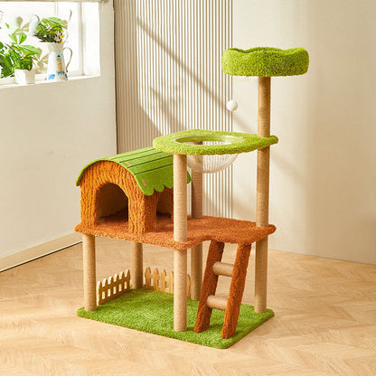 Contemporary Creative Rectangular Medium-Density Fiberboard Velvet Felt Sisal Tree House Cat Tree 2/3/4-Tier For Living Room