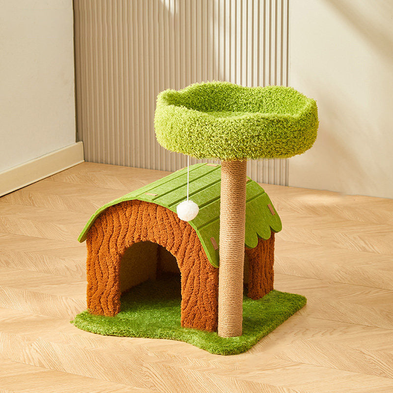 Contemporary Creative Rectangular Medium-Density Fiberboard Velvet Felt Sisal Tree House Cat Tree 2/3/4-Tier For Living Room