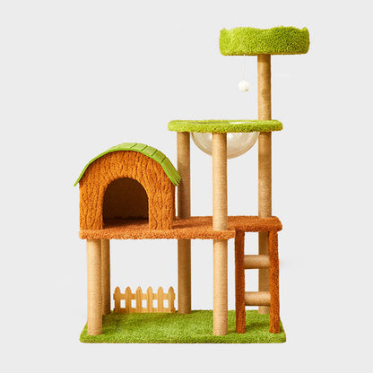 Contemporary Creative Rectangular Medium-Density Fiberboard Velvet Felt Sisal Tree House Cat Tree 2/3/4-Tier For Living Room