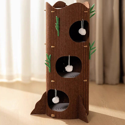 Contemporary Creative Round Medium-Density Fiberboard Felt Tree Stump Cat Tree 2/3-Tier For Living Room