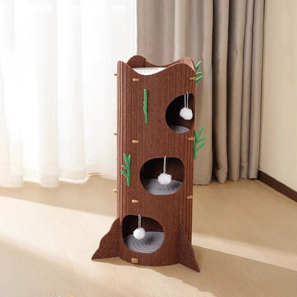 Contemporary Creative Round Medium-Density Fiberboard Felt Tree Stump Cat Tree 2/3-Tier For Living Room