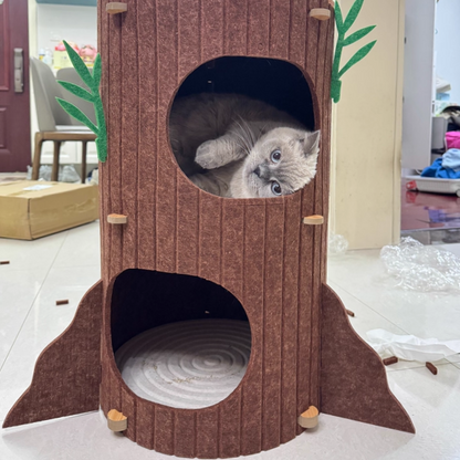 Contemporary Creative Round Medium-Density Fiberboard Felt Tree Stump Cat Tree 2/3-Tier For Living Room