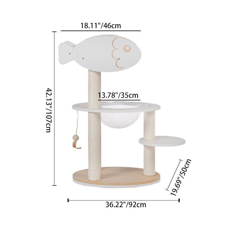 Contemporary Scandinavian Round Plywood PVC Acrylic Kraft Paper Rope Cat Tree 3-Tier For Living Room