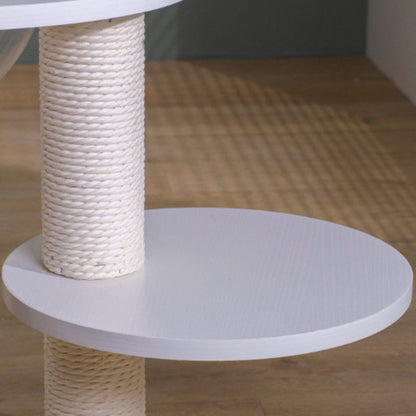 Contemporary Scandinavian Round Plywood PVC Acrylic Kraft Paper Rope Cat Tree 3-Tier For Living Room