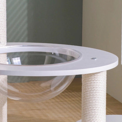 Contemporary Scandinavian Round Plywood PVC Acrylic Kraft Paper Rope Cat Tree 3-Tier For Living Room