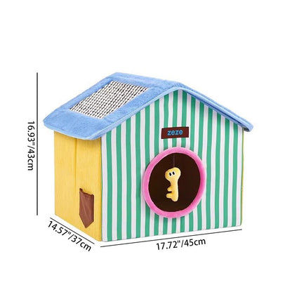 Contemporary Creative Square Medium-Density Fiberboard Velvet Linen Enclosed Foldable Cat Bed For Bedroom