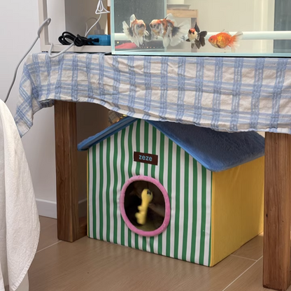 Contemporary Creative Square Medium-Density Fiberboard Velvet Linen Enclosed Foldable Cat Bed For Bedroom