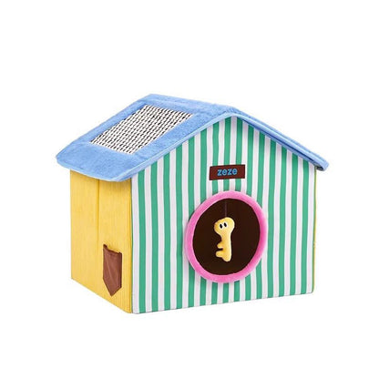Contemporary Creative Square Medium-Density Fiberboard Velvet Linen Enclosed Foldable Cat Bed For Bedroom