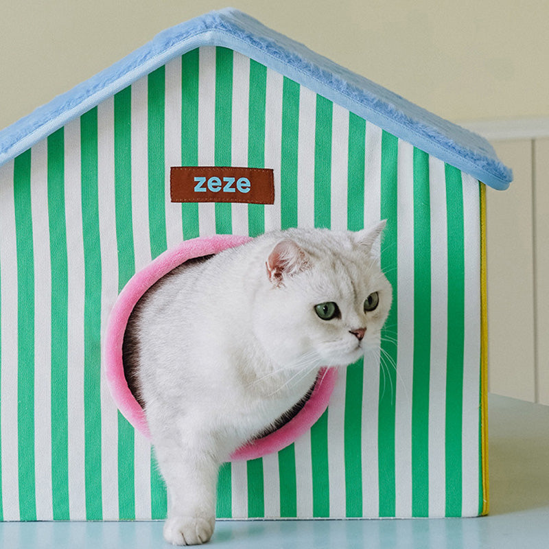Contemporary Creative Square Medium-Density Fiberboard Velvet Linen Enclosed Foldable Cat Bed For Bedroom