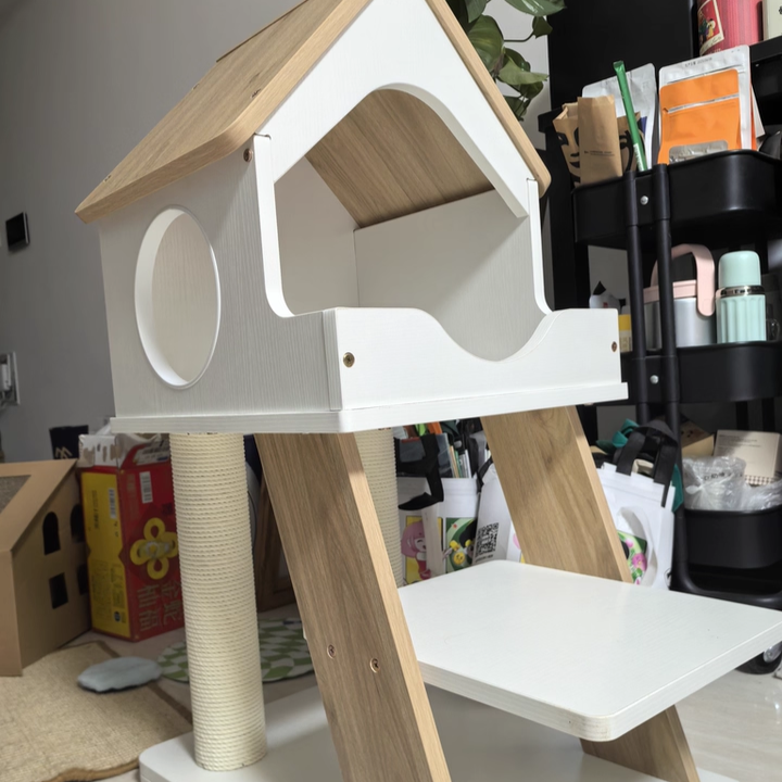 Contemporary Scandinavian Rectangular Plywood PVC Kraft Paper Rope Acrylic Cat Tree For Living Room