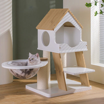 Contemporary Scandinavian Rectangular Plywood PVC Kraft Paper Rope Acrylic Cat Tree For Living Room