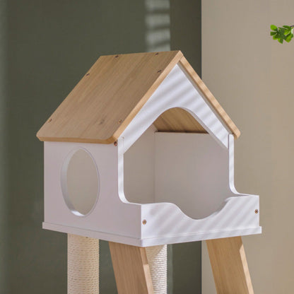 Contemporary Scandinavian Rectangular Plywood PVC Kraft Paper Rope Acrylic Cat Tree For Living Room