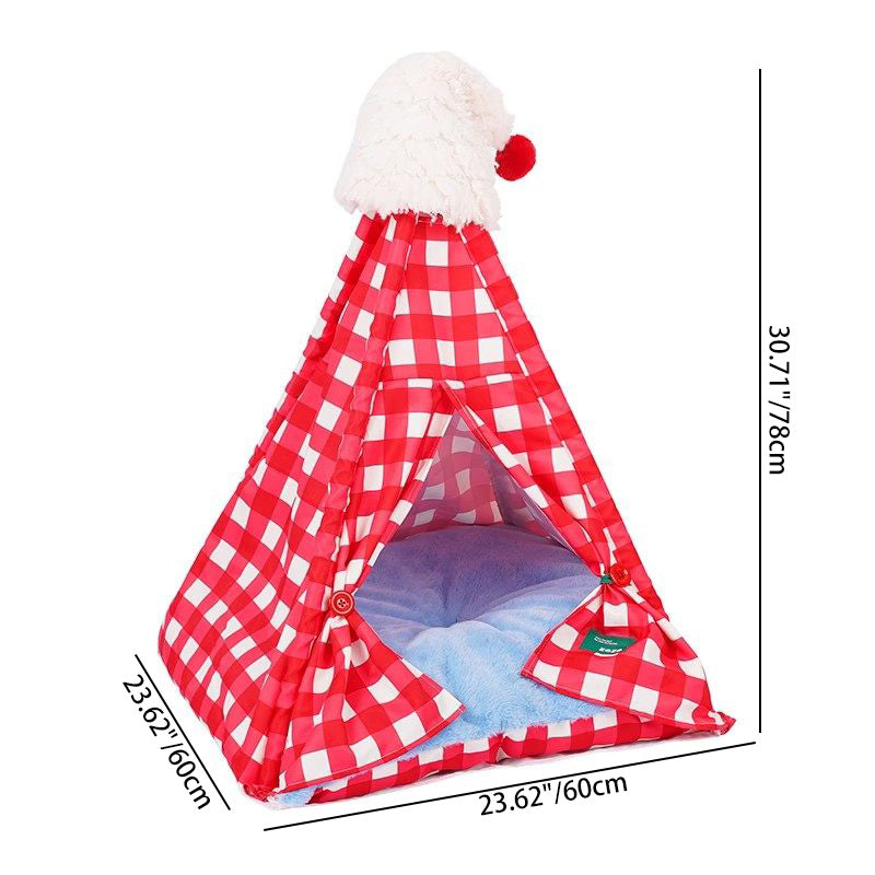 Contemporary Creative Triangle Velvet Linen Polyester Christmas Tent Cat Bed For Bedroom