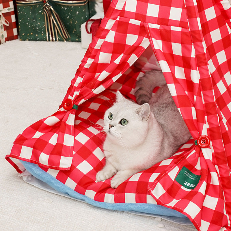 Contemporary Creative Triangle Velvet Linen Polyester Christmas Tent Cat Bed For Bedroom
