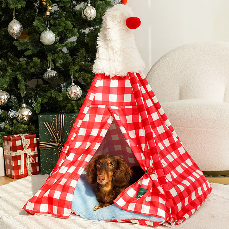 Contemporary Creative Triangle Velvet Linen Polyester Christmas Tent Cat Bed For Bedroom