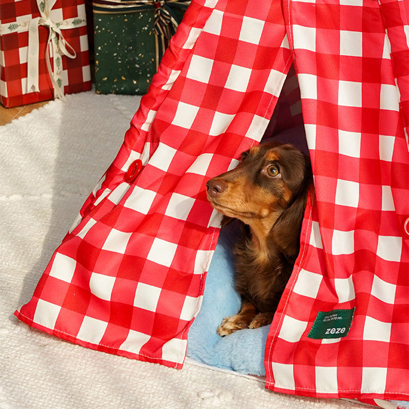 Contemporary Creative Triangle Velvet Linen Polyester Christmas Tent Cat Bed For Bedroom