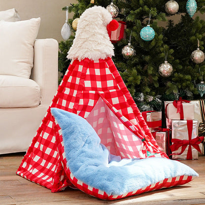 Contemporary Creative Triangle Velvet Linen Polyester Christmas Tent Cat Bed For Bedroom