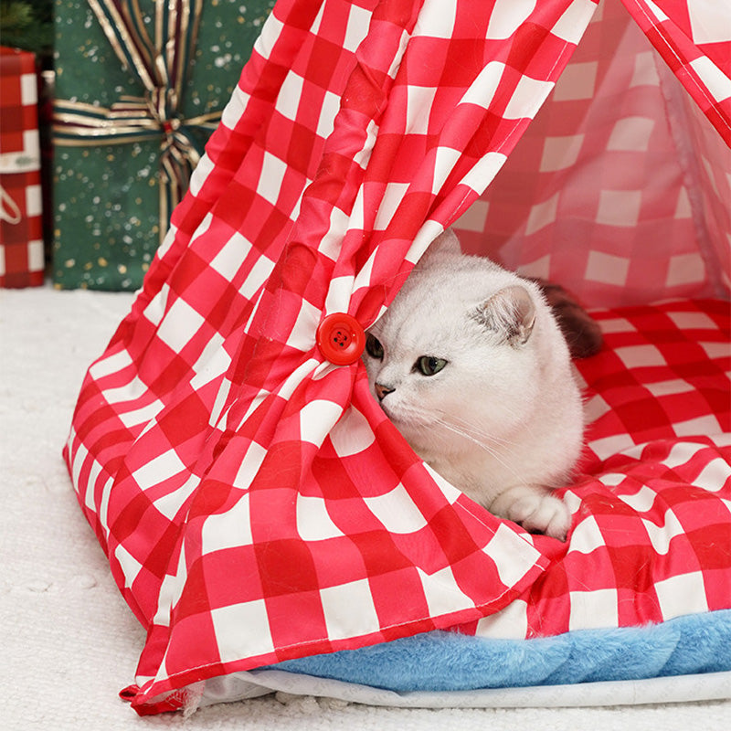 Contemporary Creative Triangle Velvet Linen Polyester Christmas Tent Cat Bed For Bedroom